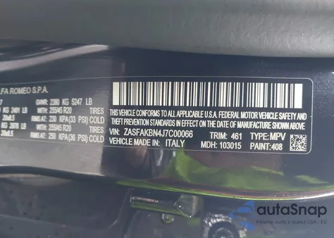 2018 Alfa Romeo Stelvio Ti Awd z USA, uszkodzony, nr VIN ZASFAKBN4J7C00066